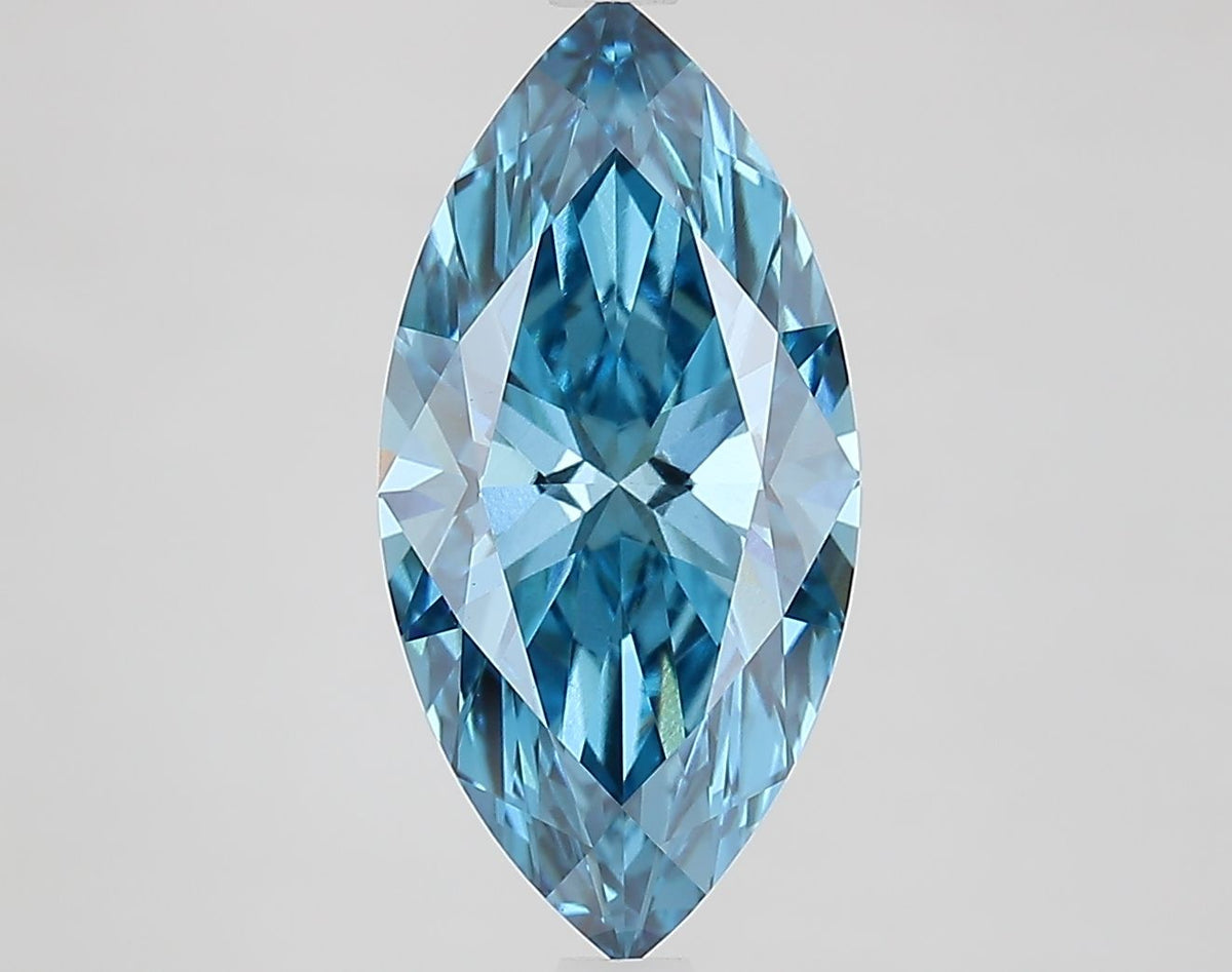 Lab-Grown Marquise Diamond - 3.03 Carats, Fancy Vivid Blue Color, VS1 Clarity - Certified by IGI - Report Number: LG687572472