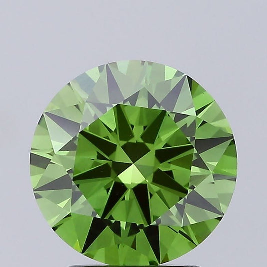 Lab-Grown Round Diamond - 2.5 Carats, Fancy Vivid Green Color, VS1 Clarity - Certified by IGI - Report Number: LG685518089