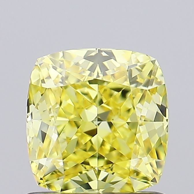 Lab-Grown Cushion Diamond - 1.01 Carats, Fancy Vivid Yellow Color, VS1 Clarity - Certified by IGI - Report Number: LG656483477