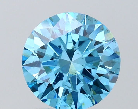 Lab-Grown Round Diamond - 1.51 Carats, Fancy Vivid Blue Color, SI2 Clarity - Certified by IGI - Report Number: LG687528304