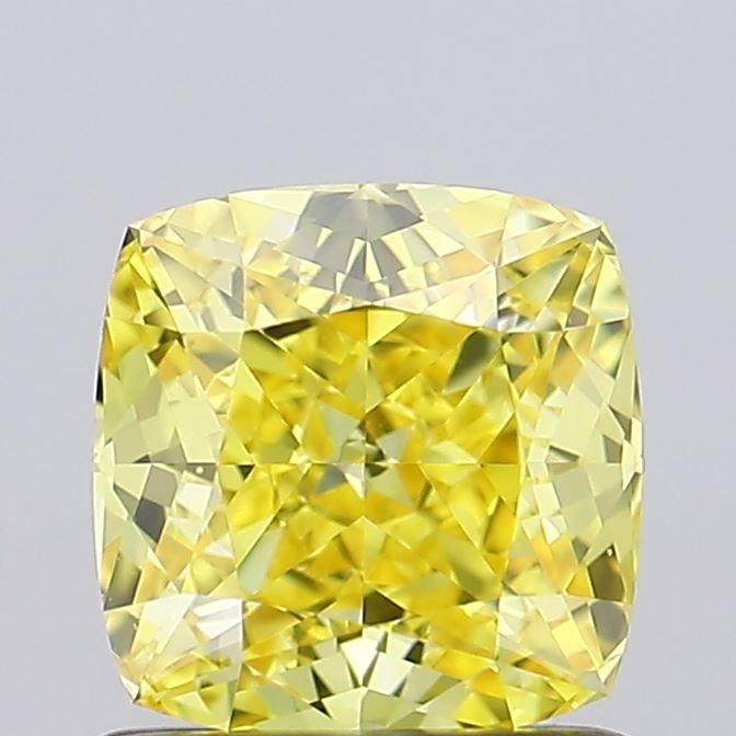Lab-Grown Cushion Diamond - 1.04 Carats, Fancy Vivid Yellow Color, VVS2 Clarity - Certified by IGI - Report Number: LG656483479