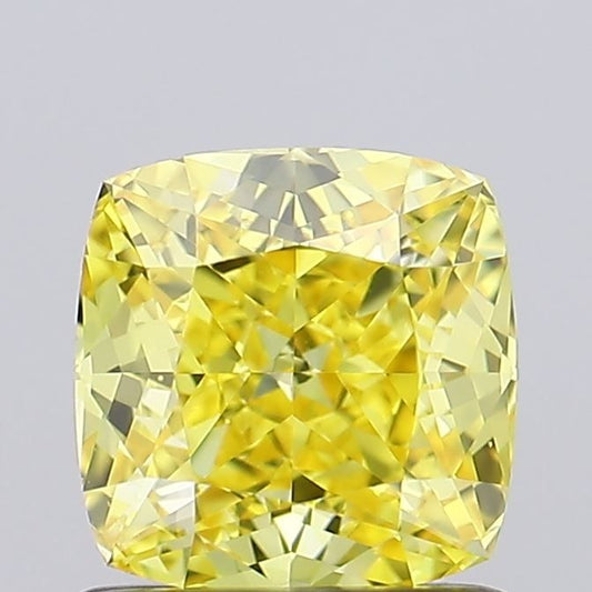 Lab-Grown Cushion Diamond - 1.04 Carats, Fancy Vivid Yellow Color, VVS2 Clarity - Certified by IGI - Report Number: LG656483479