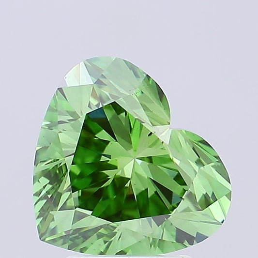 Lab-Grown Heart Diamond - 3.01 Carats, Fancy Vivid Green Color, VS1 Clarity - Certified by IGI - Report Number: LG662482707