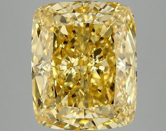 Lab-Grown Cushion Diamond - 4.07 Carats, Fancy Vivid Yellow Color, VS1 Clarity - Certified by IGI - Report Number: LG675550971