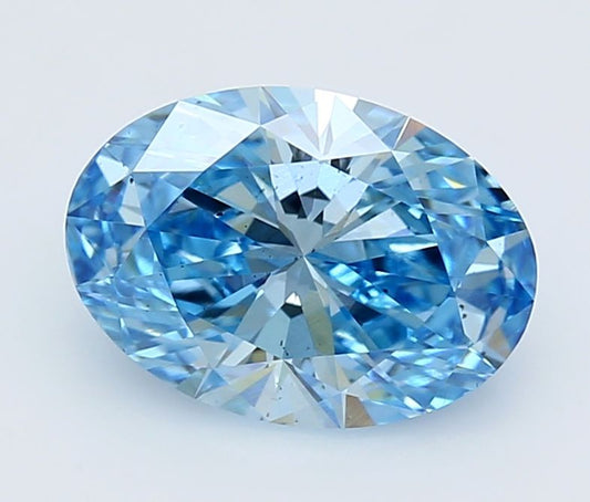 Lab-Grown Oval Diamond - 2.1 Carats, Fancy Vivid Blue Color, VS2 Clarity - Certified by IGI - Report Number: LG660484040