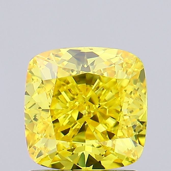 Lab-Grown Cushion Diamond - 1.53 Carats, Fancy Vivid Yellow Color, VVS2 Clarity - Certified by IGI - Report Number: LG632416924