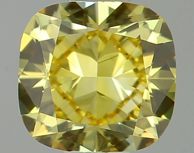 Lab-Grown Cushion Diamond - 0.52 Carats, Fancy Vivid Yellow Color, VVS2 Clarity - Certified by IGI - Report Number: LG640445937