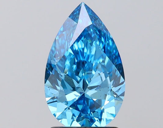 Lab-Grown Pear Diamond - 1.96 Carats, Fancy Vivid Blue Color, VS2 Clarity - Certified by IGI - Report Number: LG686502740