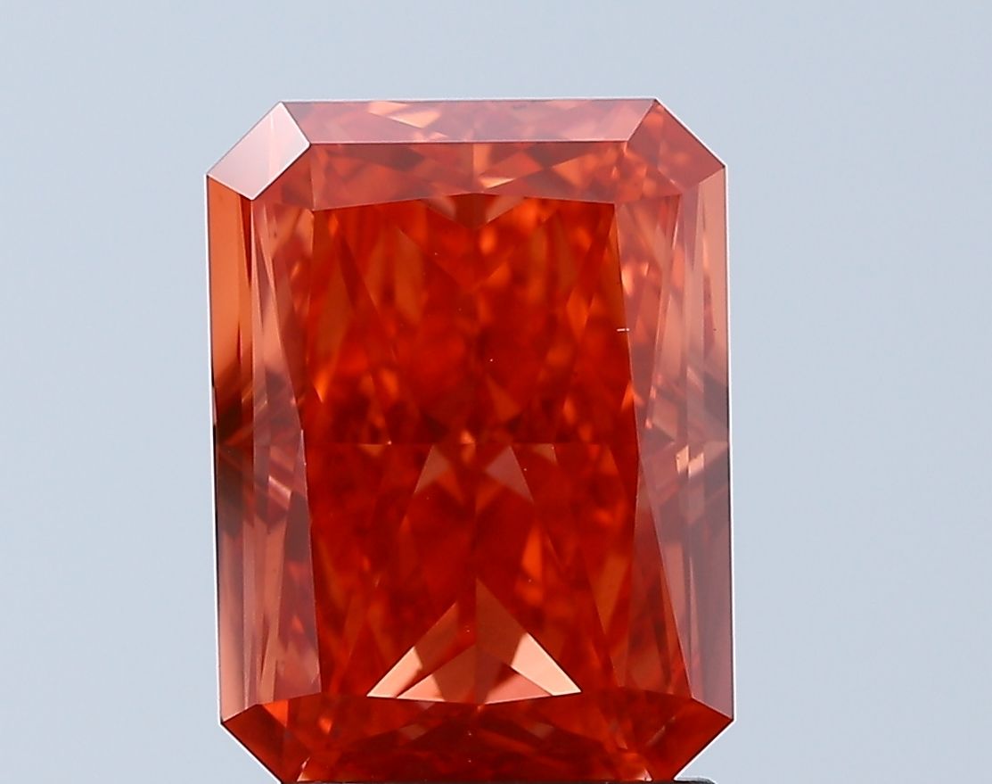 Lab-Grown Radiant Diamond - 3.07 Carats, Fancy Vivid Orange Pink Color, VS2 Clarity - Certified by IGI - Report Number: LG638434573
