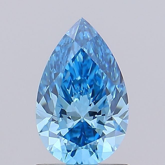 Lab-Grown Pear Diamond - 1.01 Carats, Fancy Vivid Blue Color, VS2 Clarity - Certified by IGI - Report Number: LG667453634