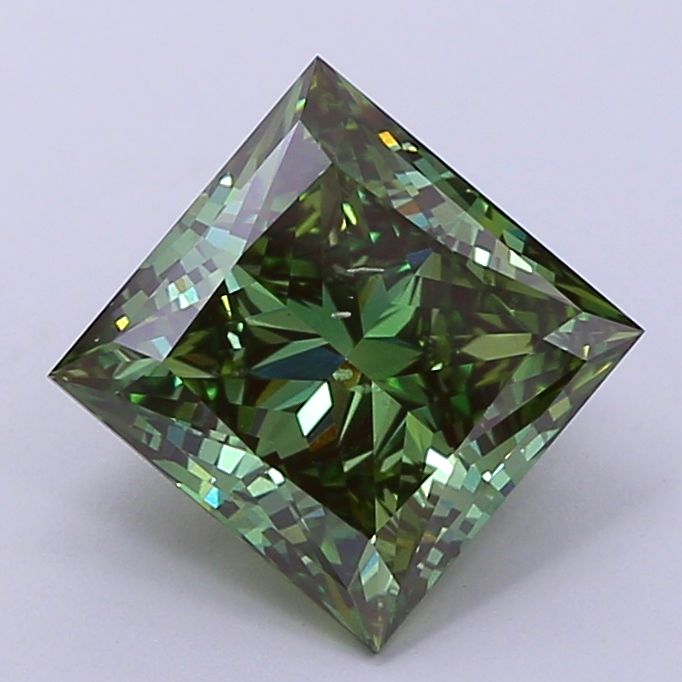 Lab-Grown Princess Diamond - 3.0 Carats, Fancy Vivid Green Color, VS2 Clarity - Certified by IGI - Report Number: LG660445488