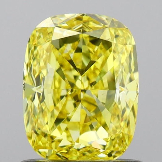 Lab-Grown Cushion Diamond - 1.03 Carats, Fancy Vivid Yellow Color, VVS2 Clarity - Certified by IGI - Report Number: LG657459716