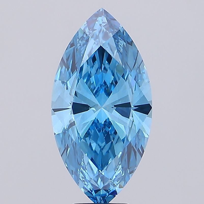 Lab-Grown Marquise Diamond - 7.02 Carats, Fancy Vivid Blue Color, VS2 Clarity - Certified by IGI - Report Number: LG675533997