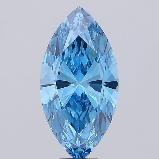 Lab-Grown Marquise Diamond - 7.02 Carats, Fancy Vivid Blue Color, VS2 Clarity - Certified by IGI - Report Number: LG675533997