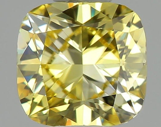 Lab-Grown Cushion Diamond - 0.53 Carats, Fancy Vivid Yellow Color, VVS1 Clarity - Certified by IGI - Report Number: LG639427154