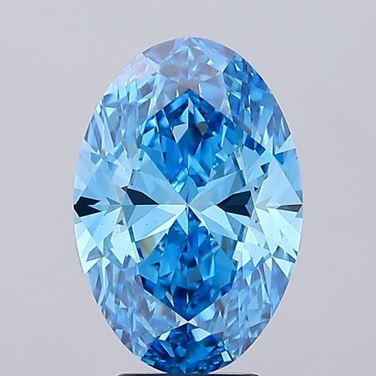 Lab-Grown Oval Diamond - 5.0 Carats, Fancy Vivid Blue Color, VS1 Clarity - Certified by IGI - Report Number: LG681572504