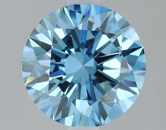 Lab-Grown Round Diamond - 2.09 Carats, Fancy Vivid Blue Color, VVS2 Clarity - Certified by IGI - Report Number: LG614395602
