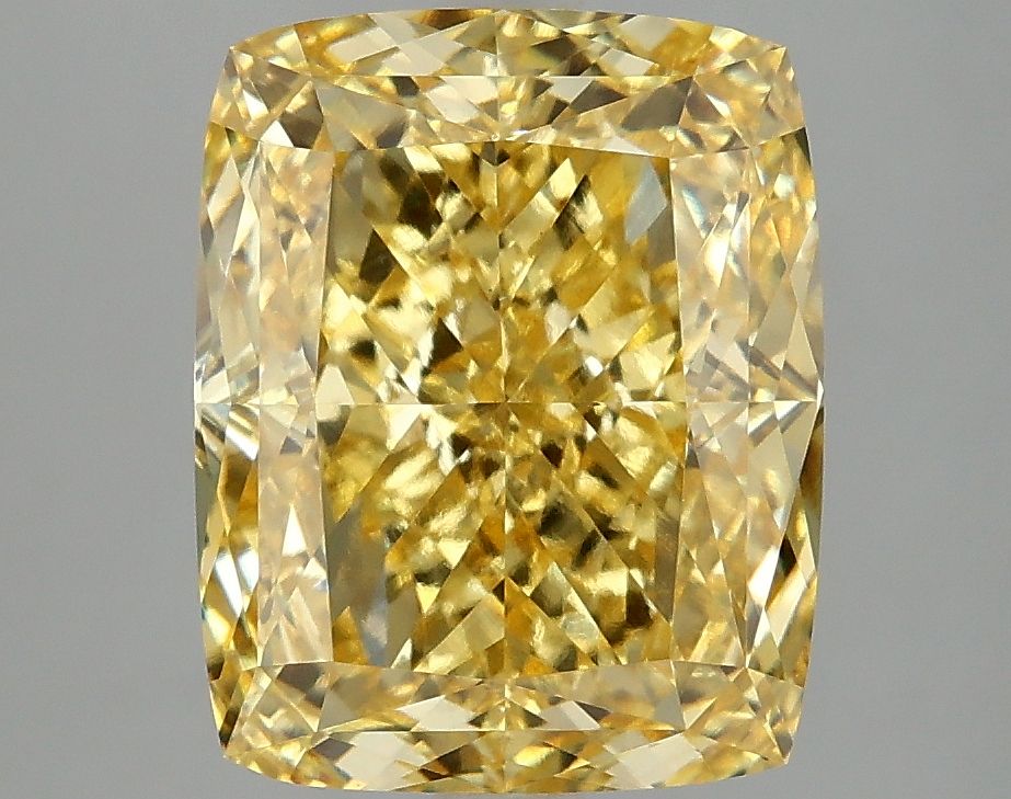 Lab-Grown Cushion Diamond - 5.09 Carats, Fancy Vivid Yellow Color, VS1 Clarity - Certified by IGI - Report Number: LG671484211