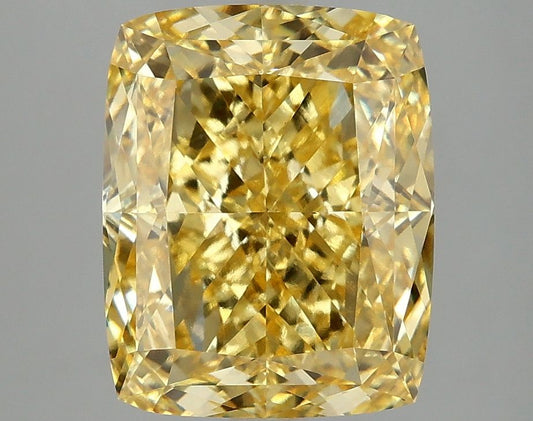 Lab-Grown Cushion Diamond - 5.09 Carats, Fancy Vivid Yellow Color, VS1 Clarity - Certified by IGI - Report Number: LG671484211