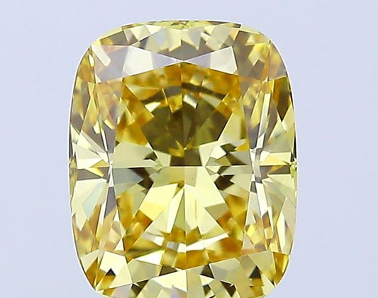 Lab-Grown Cushion Diamond - 2.02 Carats, Fancy Vivid Yellow Color, VS1 Clarity - Certified by IGI - Report Number: LG654491482