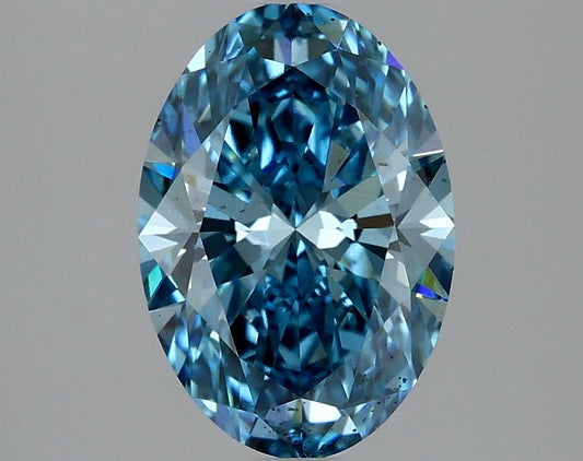 Lab-Grown Oval Diamond - 2.01 Carats, Fancy Vivid Blue Color, VS2 Clarity - Certified by IGI - Report Number: LG635469969