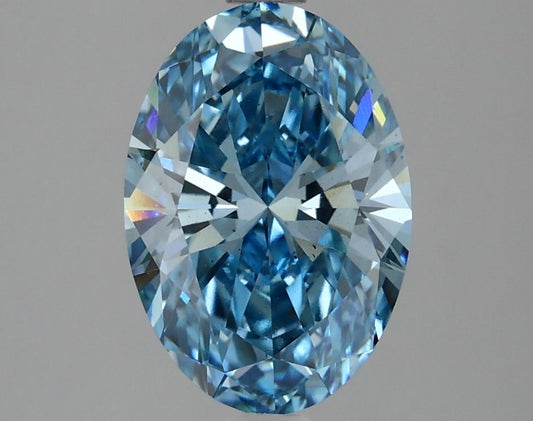 Lab-Grown Oval Diamond - 2.53 Carats, Fancy Vivid Blue Color, VS2 Clarity - Certified by IGI - Report Number: LG634426803