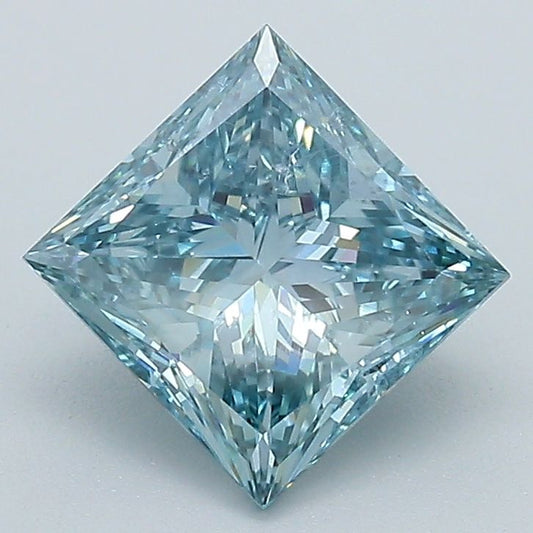 Lab-Grown Princess Diamond - 1.7 Carats, Fancy Intense Greenish Blue Color, SI2 Clarity - Certified by IGI - Report Number: LG530288309