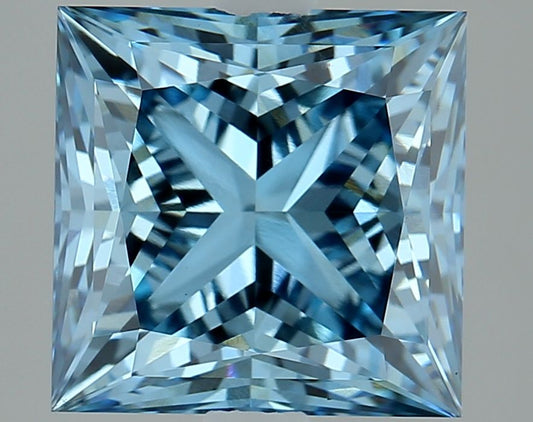 Lab-Grown Princess Diamond - 3.08 Carats, Fancy Vivid Blue Color, VS1 Clarity - Certified by IGI - Report Number: LG641414390