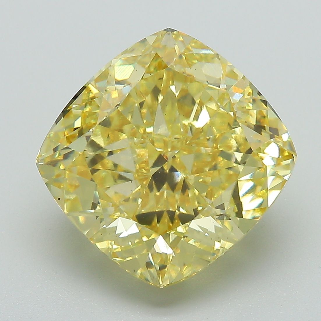 Lab-Grown Cushion Diamond - 7.37 Carats, Fancy Vivid Yellow Color, VS2 Clarity - Certified by IGI - Report Number: LG678580300