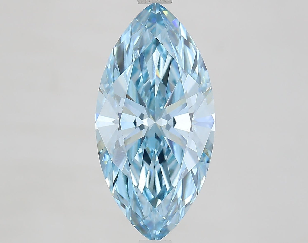 Lab-Grown Marquise Diamond - 3.08 Carats, Fancy Vivid Blue Color, VS1 Clarity - Certified by IGI - Report Number: LG686501960