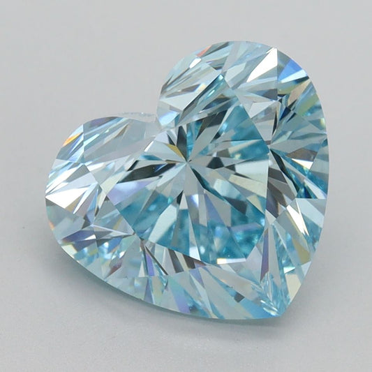 Lab-Grown Heart Diamond - 3.51 Carats, Fancy Intense Greenish Blue Color, VS1 Clarity - Certified by IGI - Report Number: LG502185890