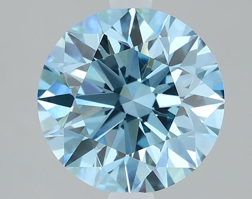 Lab-Grown Round Diamond - 2.08 Carats, Fancy Vivid Blue Color, VVS2 Clarity - Certified by IGI - Report Number: LG610317095