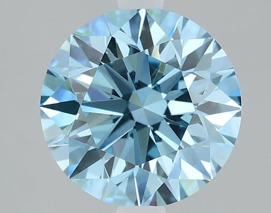 Lab-Grown Round Diamond - 2.08 Carats, Fancy Vivid Blue Color, VVS2 Clarity - Certified by IGI - Report Number: LG610317095