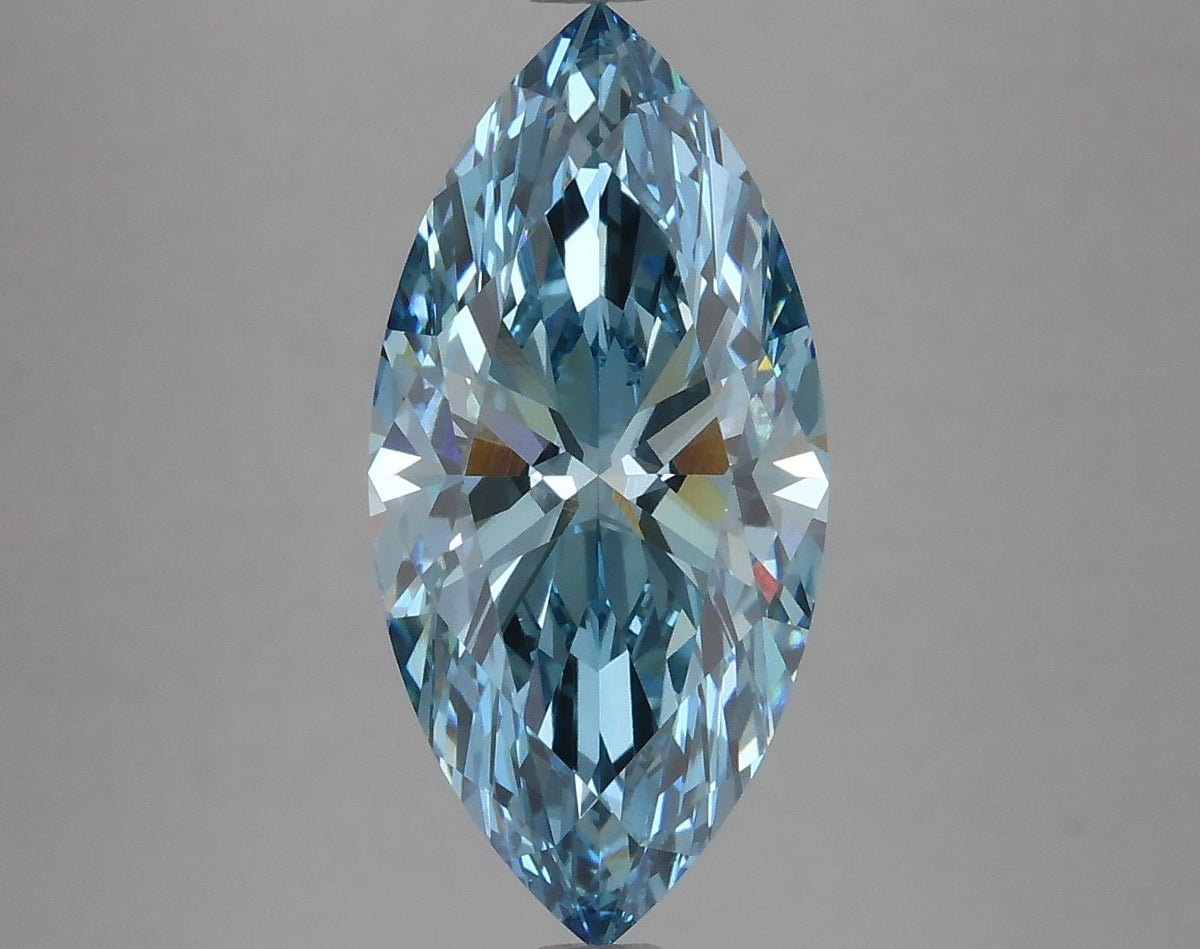 Lab-Grown Marquise Diamond - 3.69 Carats, Fancy Vivid Blue Color, VS1 Clarity - Certified by IGI - Report Number: LG633424100