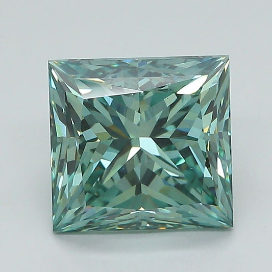 Lab-Grown Princess Diamond - 3.5 Carats, Fancy Vivid Green Color, VS1 Clarity - Certified by IGI - Report Number: LG623413475