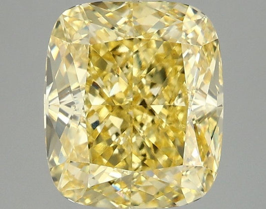 Lab-Grown Cushion Diamond - 3.07 Carats, Fancy Vivid Yellow Color, VS1 Clarity - Certified by IGI - Report Number: LG674559614