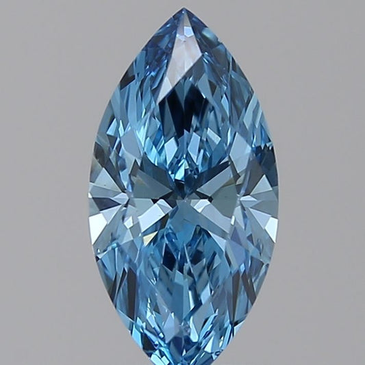Lab-Grown Marquise Diamond - 0.91 Carats, Fancy Vivid Blue Color, VS1 Clarity - Certified by IGI - Report Number: LG585336480
