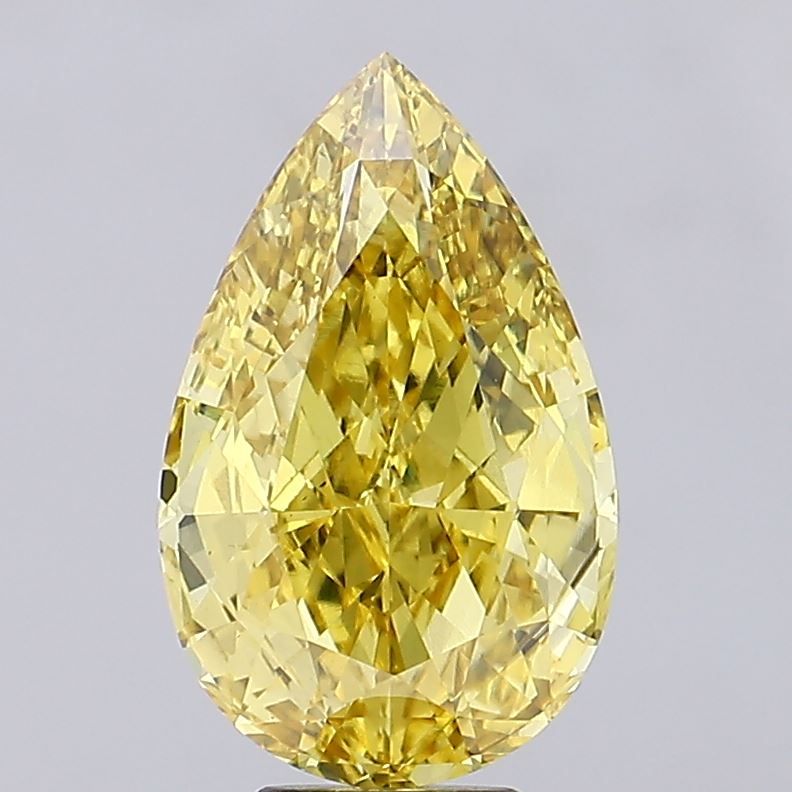 Lab-Grown Pear Diamond - 7.34 Carats, Fancy Vivid Yellow Color, VS2 Clarity - Certified by IGI - Report Number: LG681583294