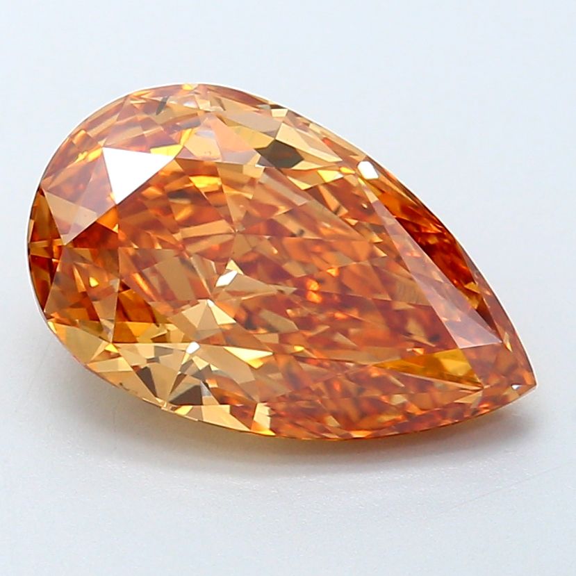 Lab-Grown Pear Diamond - 3.46 Carats, Fancy Vivid Brown Yellow Color, VS2 Clarity - Certified by IGI - Report Number: LG637456023