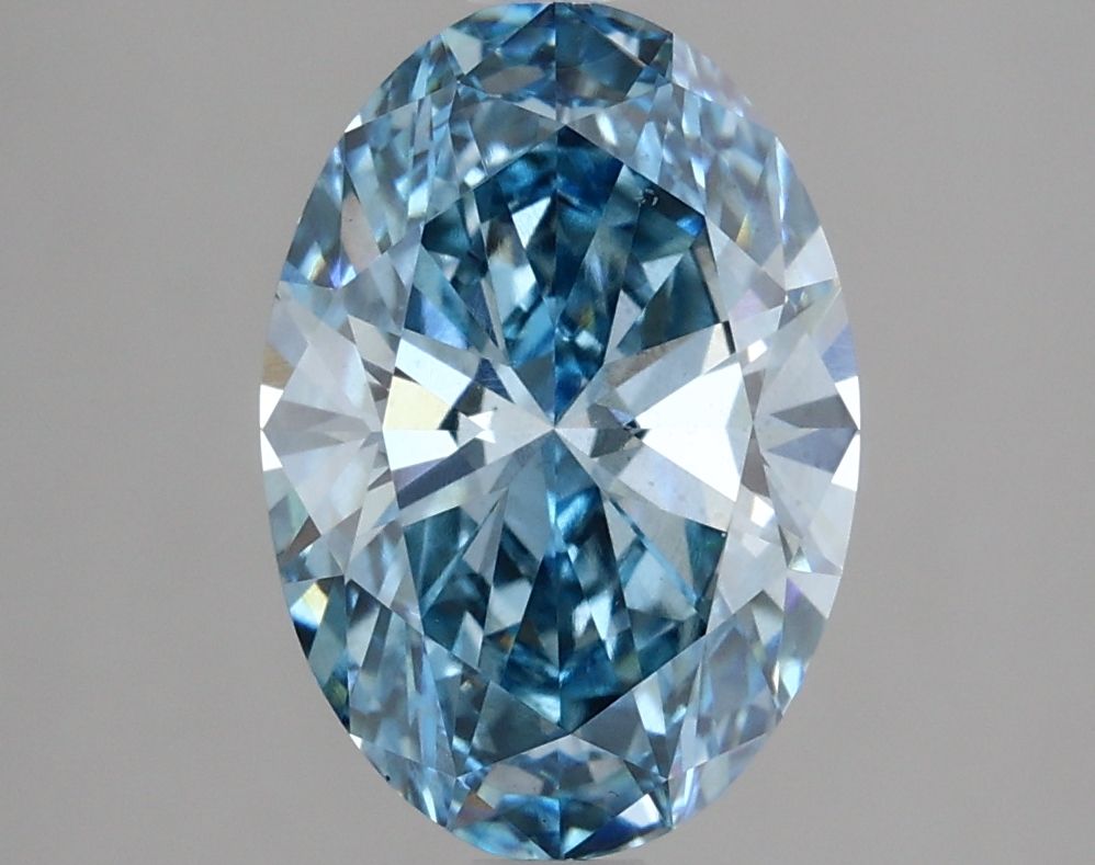 Lab-Grown Oval Diamond - 2.02 Carats, Fancy Vivid Blue Color, VS2 Clarity - Certified by IGI - Report Number: LG637460354