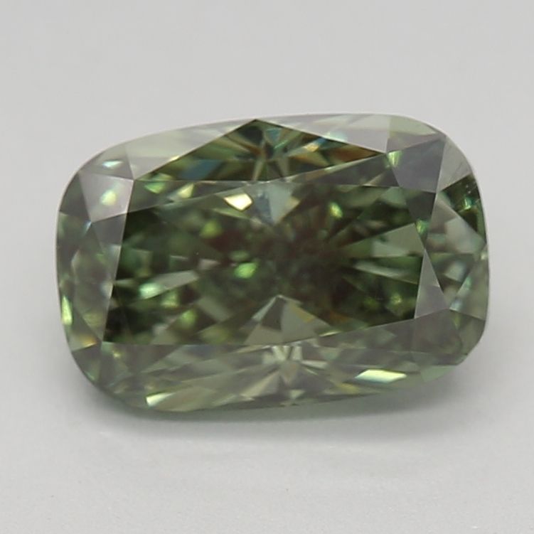 Lab-Grown Cushion Diamond - 0.88 Carats, Fancy Deep Green Color, VS1 Clarity - Certified by IGI - Report Number: LG637468024