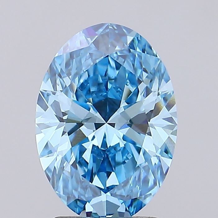 Lab-Grown Oval Diamond - 2.08 Carats, Fancy Vivid Blue Color, VVS2 Clarity - Certified by IGI - Report Number: LG678567974