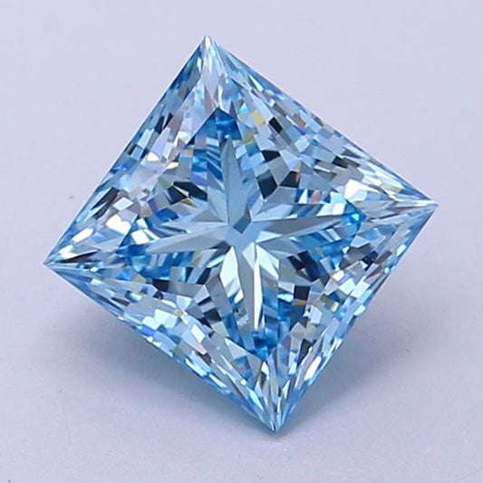 Lab-Grown Princess Diamond - 1.45 Carats, Fancy Vivid Blue Color, VS1 Clarity - Certified by IGI - Report Number: LG637456019