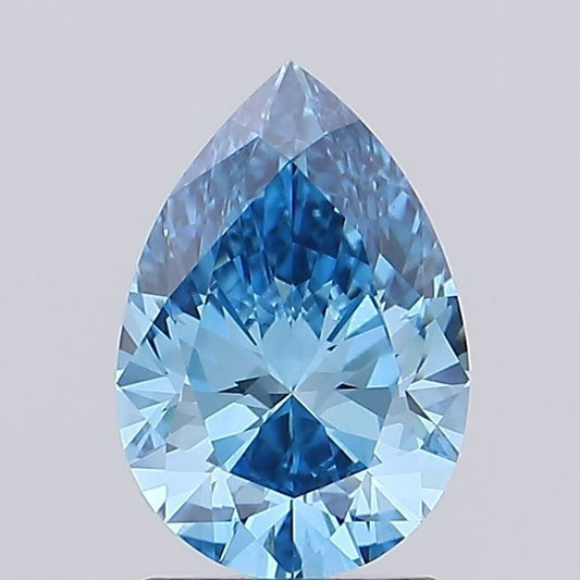 Lab-Grown Pear Diamond - 1.6 Carats, Fancy Vivid Blue Color, VVS2 Clarity - Certified by IGI - Report Number: LG666412181