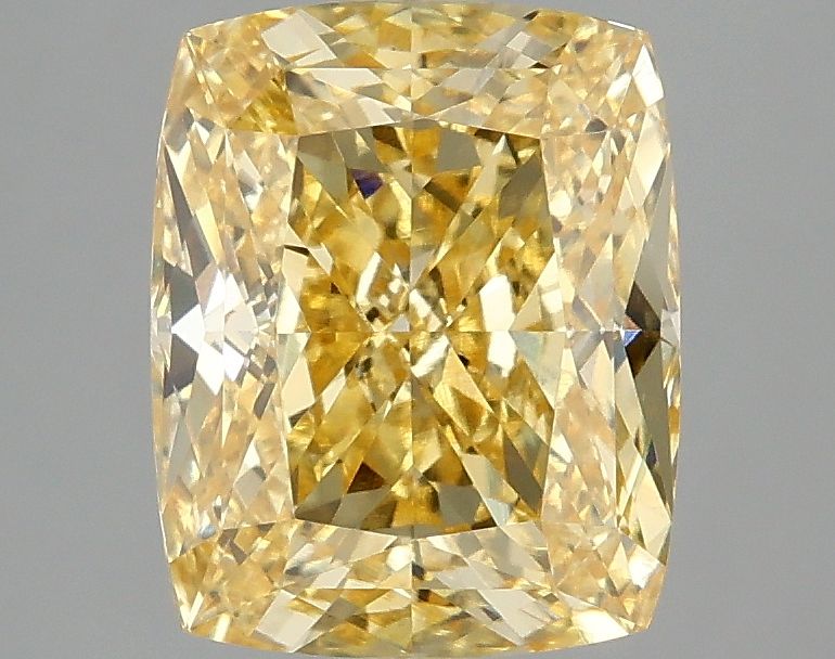 Lab-Grown Cushion Diamond - 3.07 Carats, Fancy Vivid Yellow Color, VVS2 Clarity - Certified by IGI - Report Number: LG677575817
