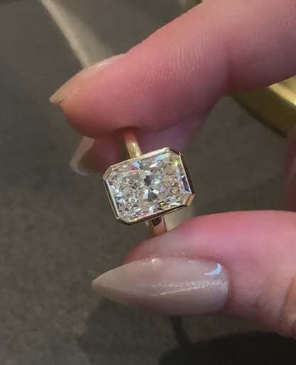 Bague diamants de laboratoire sertis clos + alliance ondulée – Or jaune 14 carats (taille 8,5)