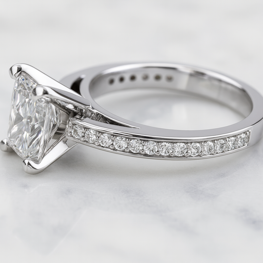 Lab Grown Radiant Attier 14K White Gold (Size: 6.5) (2.74 CTW)