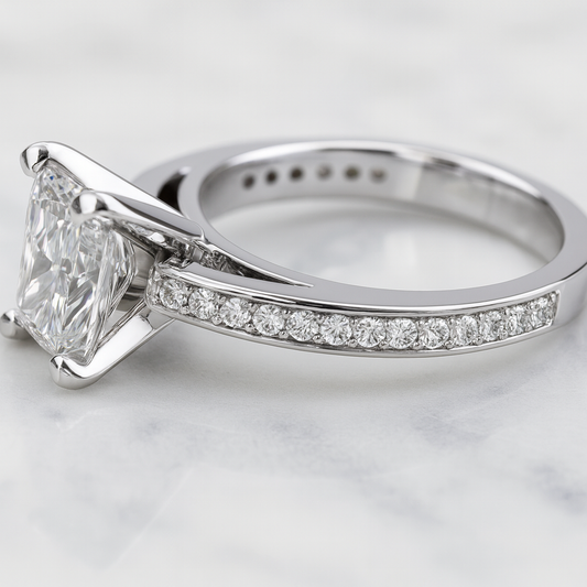 Lab Grown Radiant Attier 14K White Gold (Size: 6.5) (2.74 CTW)