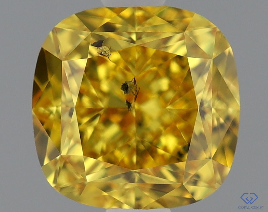 Natural Mined CUSHION Diamond - 1.01 Carats, Fancy Vivid ORANGEY Yellow Color, SI2 Clarity - Timeless Beauty and Exceptional Brilliance - GIA Certified