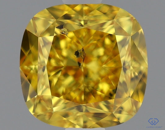 Natural Mined CUSHION Diamond - 1.01 Carats, Fancy Vivid ORANGEY Yellow Color, SI2 Clarity - Timeless Beauty and Exceptional Brilliance - GIA Certified
